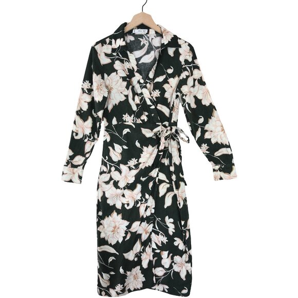 MNG Mango Linen Blend Wrap Dress M Floral Romantic Resortwear - Picture 3 of 10